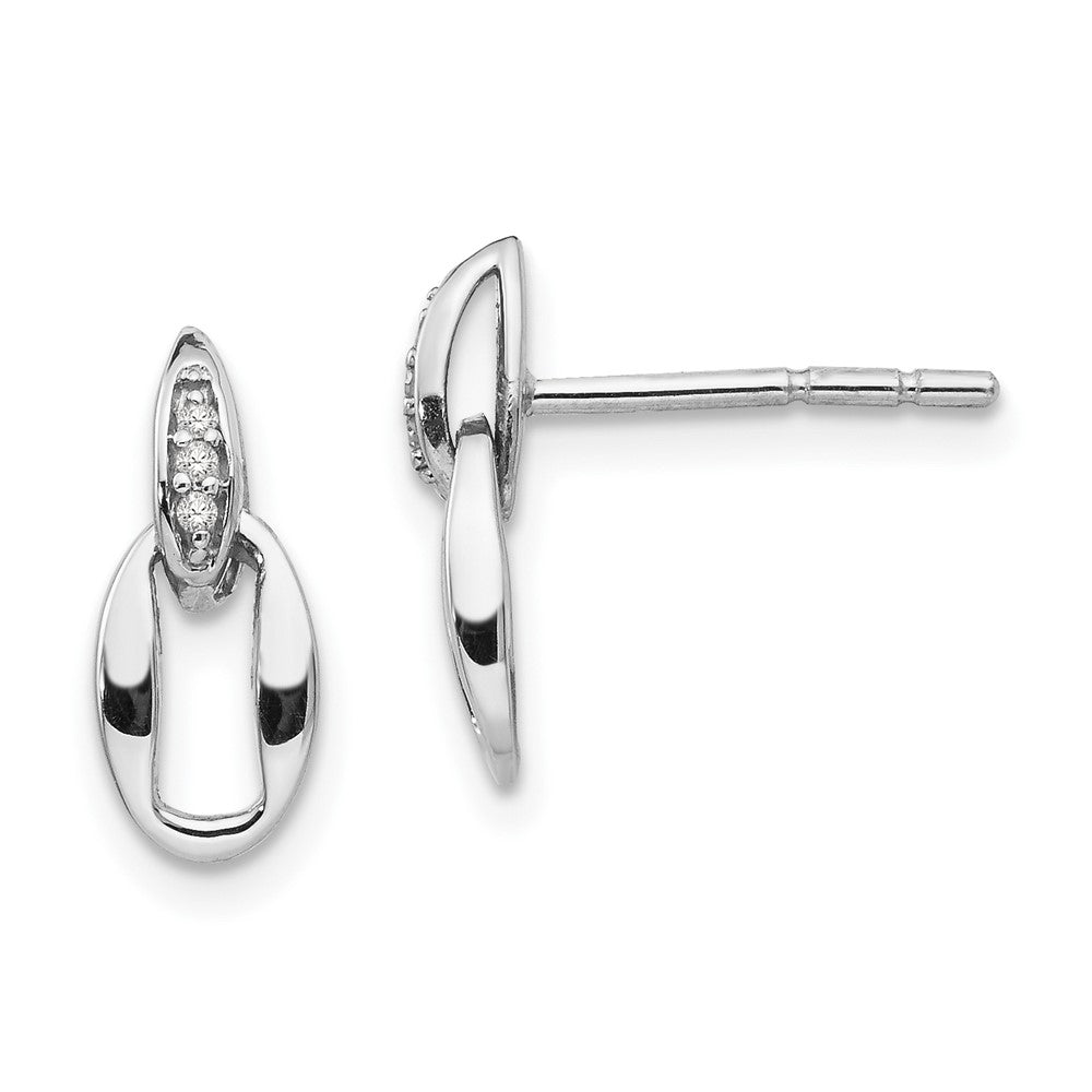 QW376 White Ice Sterling Silver Rhodium-plated Open Oval Diamond Post Dangle Earrings