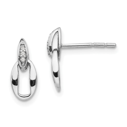 QW376 White Ice Sterling Silver Rhodium-plated Open Oval Diamond Post Dangle Earrings