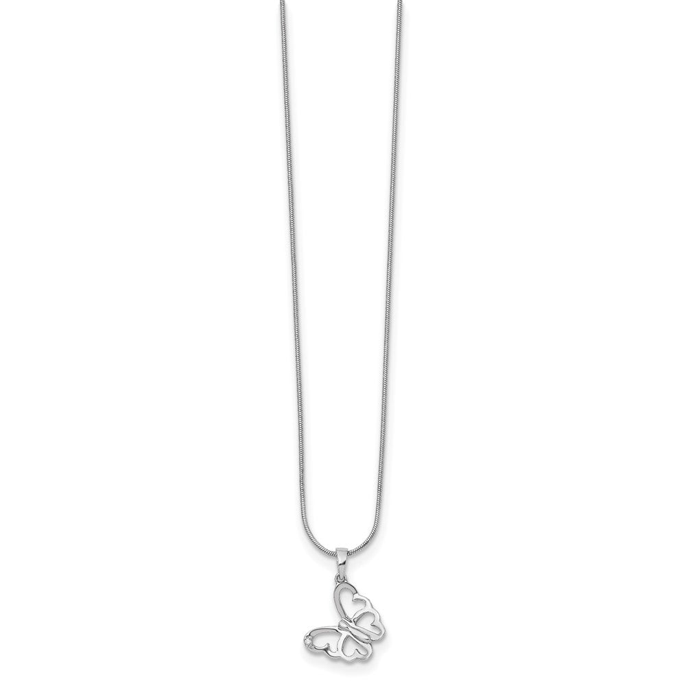 White Ice Sterling Silver Rhodium-plated 18 Inch Diamond Butterfly Necklace  with 2 Inch Extender QW383-18