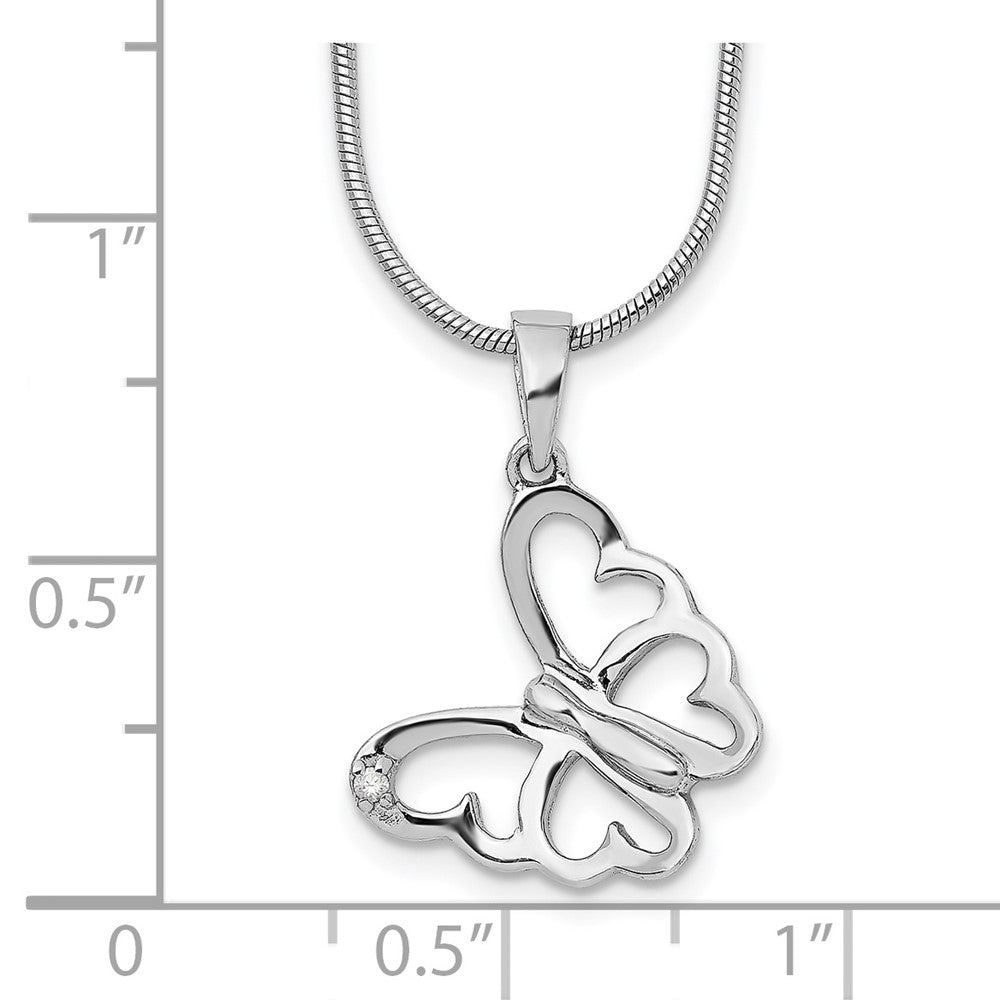 White Ice Sterling Silver Rhodium-plated 18 Inch Diamond Butterfly Necklace  with 2 Inch Extender QW383-18