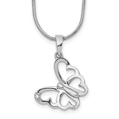 White Ice Sterling Silver Rhodium-plated 18 Inch Diamond Butterfly Necklace  with 2 Inch Extender QW383-18