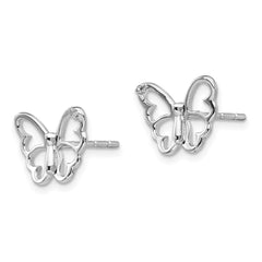 QW384 White Ice Sterling Silver Rhodium-plated Diamond Butterfly Post Earrings