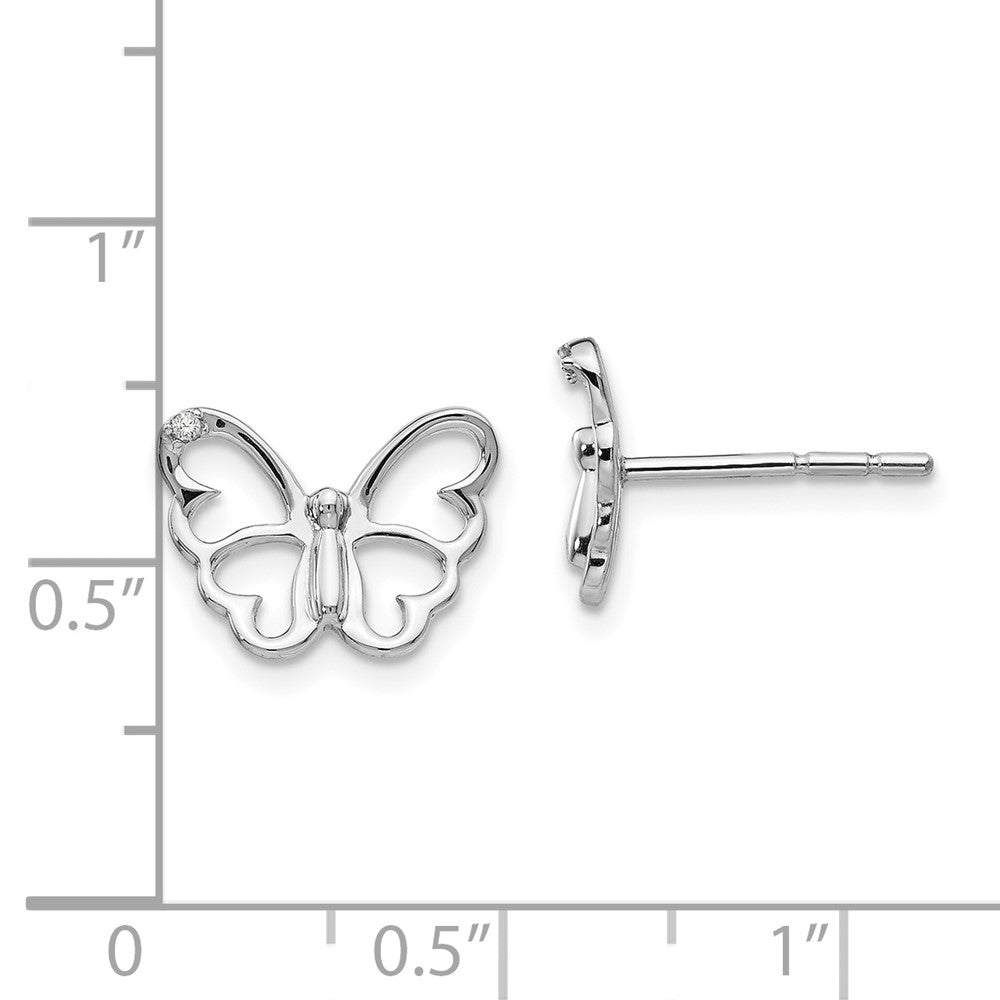 QW384 White Ice Sterling Silver Rhodium-plated Diamond Butterfly Post Earrings