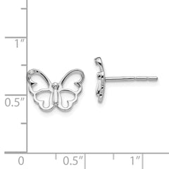 QW384 White Ice Sterling Silver Rhodium-plated Diamond Butterfly Post Earrings