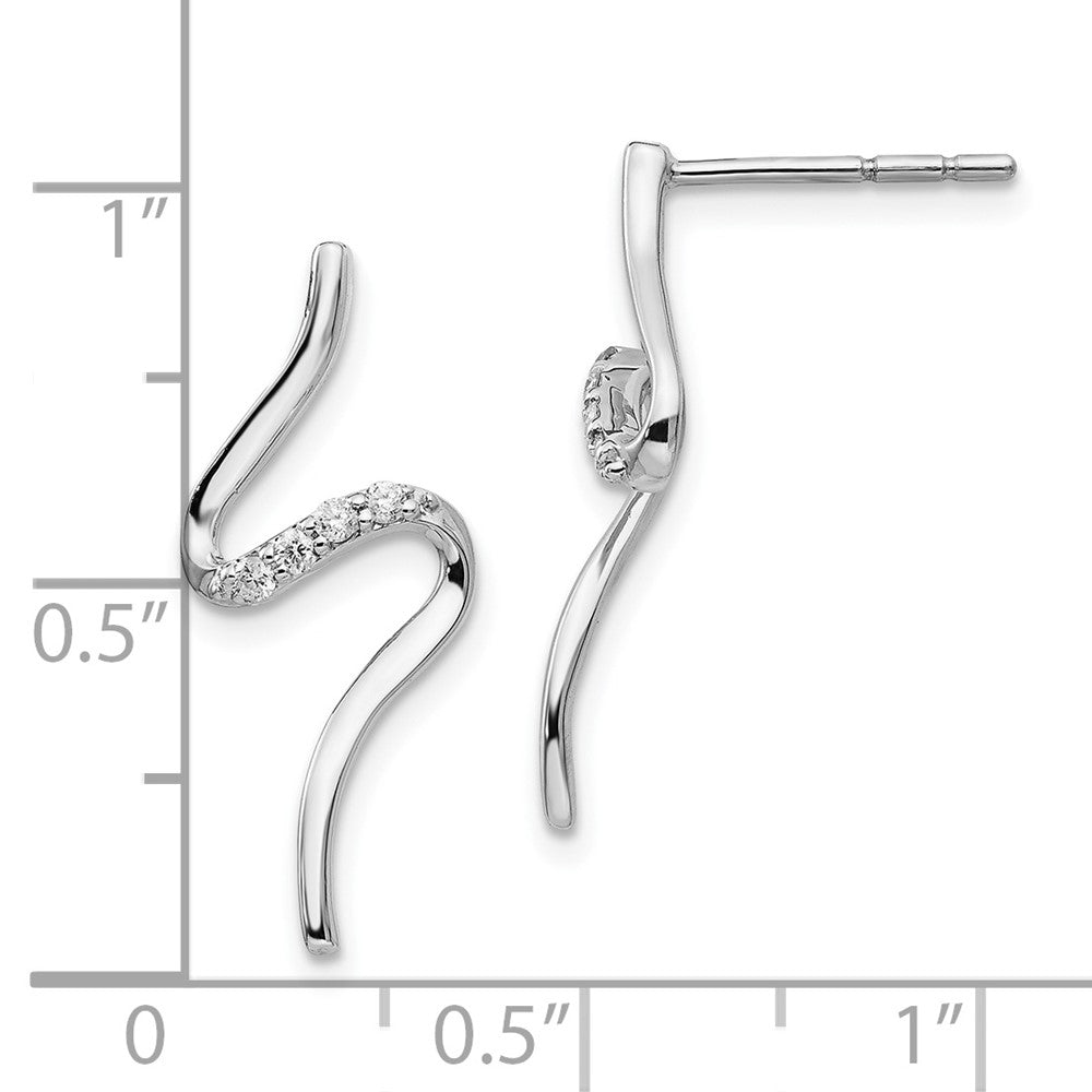 QW389 White Ice Sterling Silver Rhodium-plated Diamond Post Dangle S Shaped Earrings