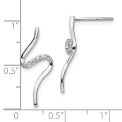 QW389 White Ice Sterling Silver Rhodium-plated Diamond Post Dangle S Shaped Earrings