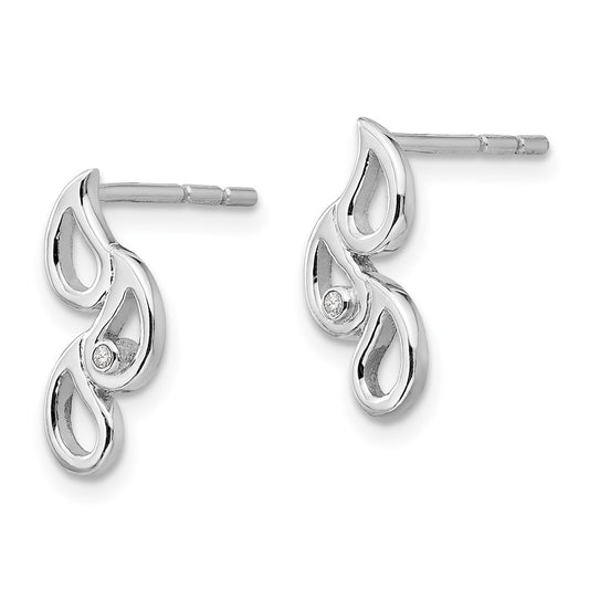 QW391 White Ice Sterling Silver Rhodium-plated Diamond Raindrop Post Earrings