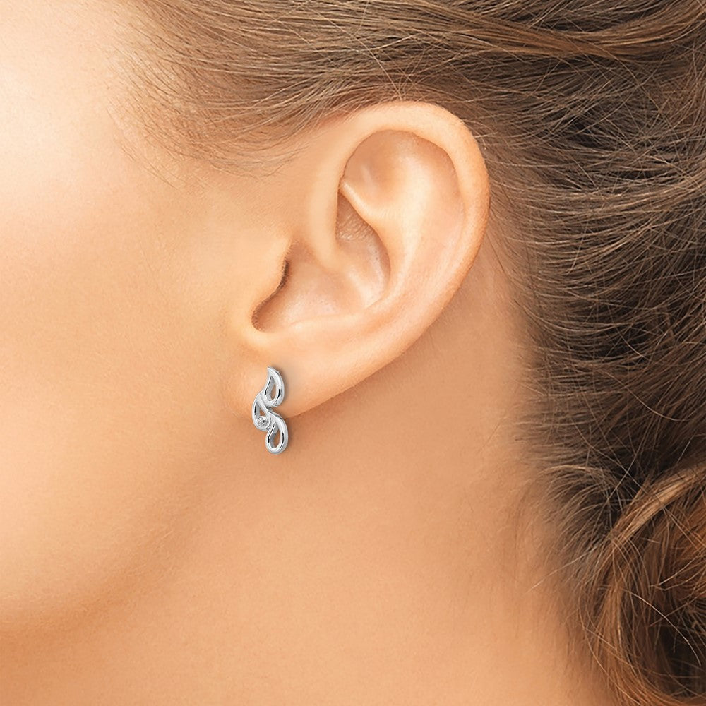 QW391 White Ice Sterling Silver Rhodium-plated Diamond Raindrop Post Earrings
