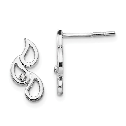 QW391 White Ice Sterling Silver Rhodium-plated Diamond Raindrop Post Earrings