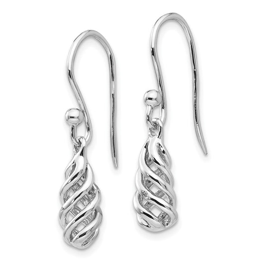 QW395 White Ice Sterling Silver Rhodium-plated Diamond Spiral Dangle Shepherd Hook Earrings