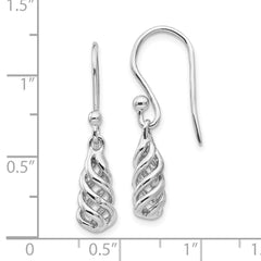 QW395 White Ice Sterling Silver Rhodium-plated Diamond Spiral Dangle Shepherd Hook Earrings