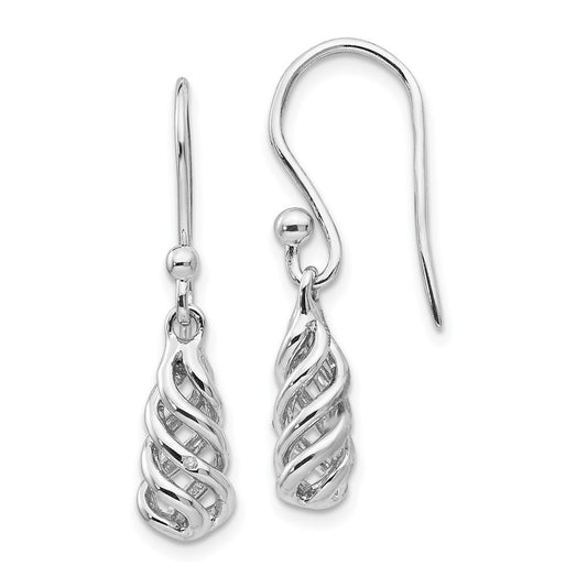 QW395 White Ice Sterling Silver Rhodium-plated Diamond Spiral Dangle Shepherd Hook Earrings
