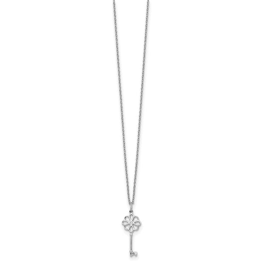 White Ice Sterling Silver Rhodium-plated 18 Inch Diamond Flower Key Necklace with 2 Inch Extender QW398-18
