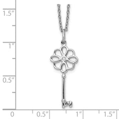 White Ice Sterling Silver Rhodium-plated 18 Inch Diamond Flower Key Necklace with 2 Inch Extender QW398-18