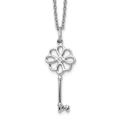 White Ice Sterling Silver Rhodium-plated 18 Inch Diamond Flower Key Necklace with 2 Inch Extender QW398-18
