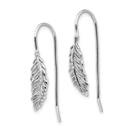 QW402 White Ice Sterling Silver Rhodium-plated Diamond Feather Dangle Earrings