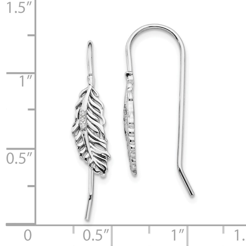 QW402 White Ice Sterling Silver Rhodium-plated Diamond Feather Dangle Earrings
