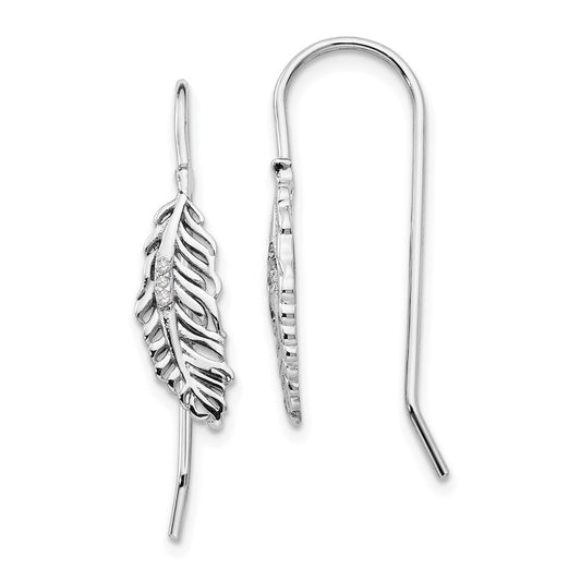 QW402 White Ice Sterling Silver Rhodium-plated Diamond Feather Dangle Earrings