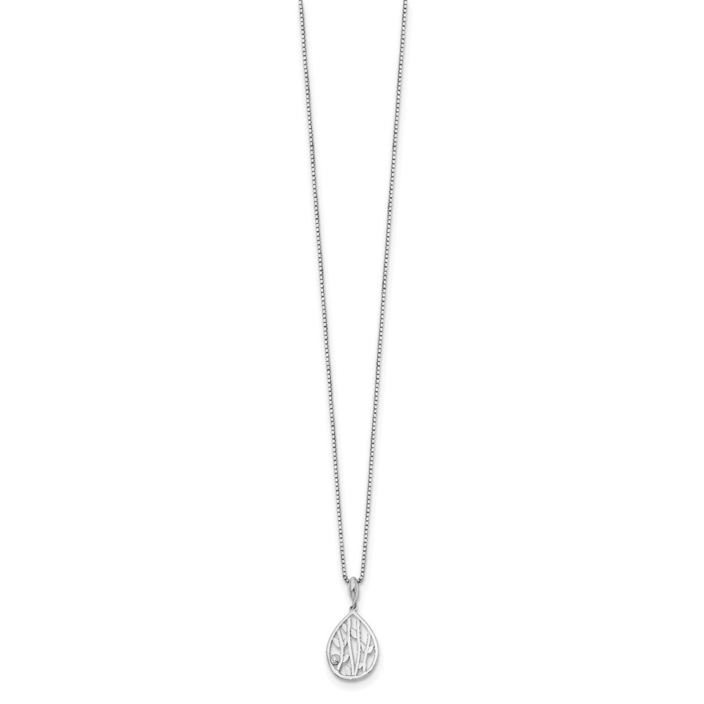 White Ice Sterling Silver Rhodium-plated 18 Inch Diamond Leaf Pendant Necklace with 2 Inch Extender QW403-18