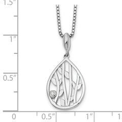 White Ice Sterling Silver Rhodium-plated 18 Inch Diamond Leaf Pendant Necklace with 2 Inch Extender QW403-18