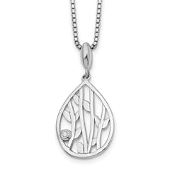 White Ice Sterling Silver Rhodium-plated 18 Inch Diamond Leaf Pendant Necklace with 2 Inch Extender QW403-18