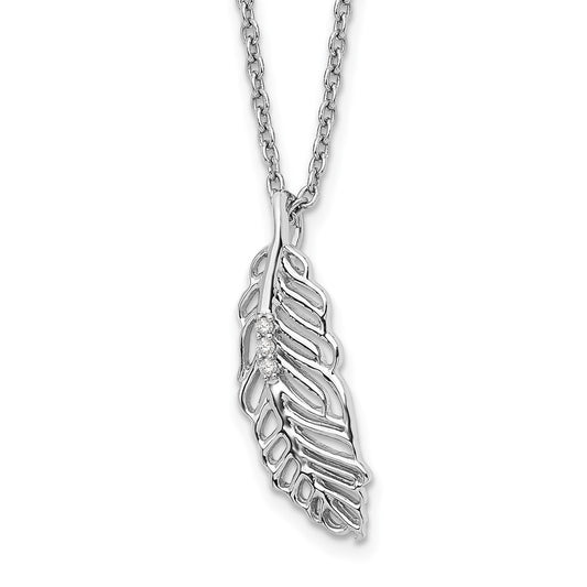 White Ice Sterling Silver Rhodium-plated 18 Inch Diamond Feather Necklace with 2 Inch Extender QW404-18