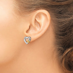 QW407 White Ice Sterling Silver Rhodium-plated Gold-tone Diamond Heart Post Earrings