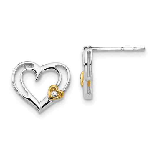 QW407 White Ice Sterling Silver Rhodium-plated Gold-tone Diamond Heart Post Earrings