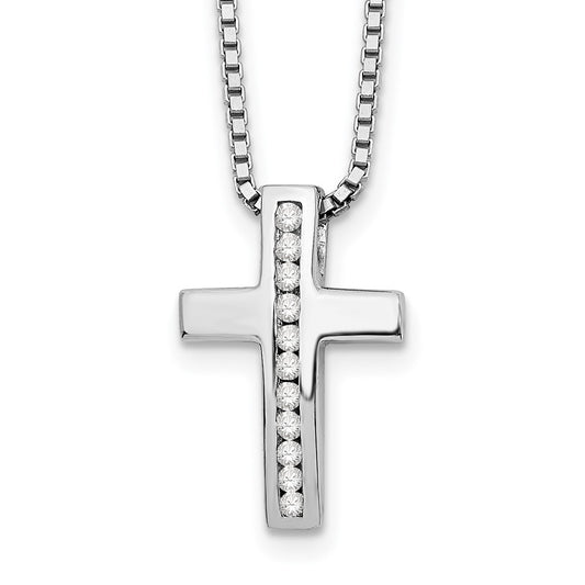 White Ice Sterling Silver Rhodium-plated 18 Inch Diamond Cross Slide Pendant Necklace with 2 Inch Extender QW410-18