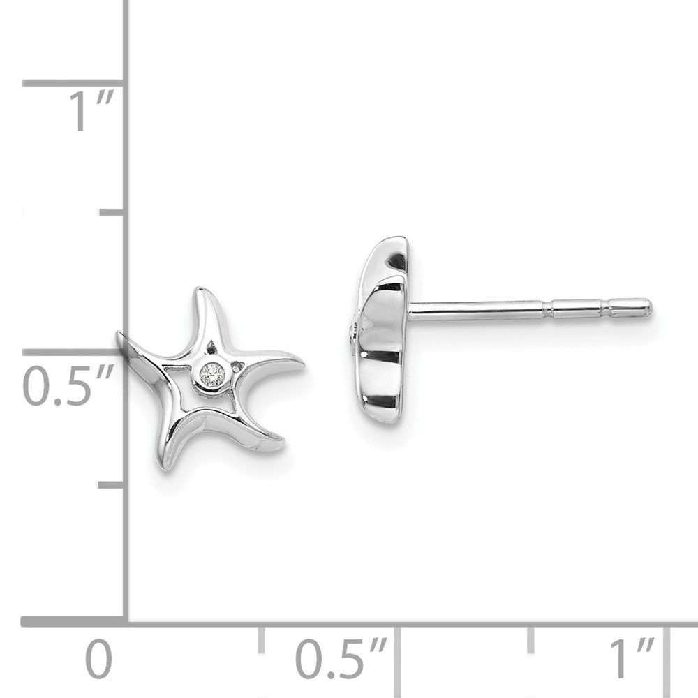 QW411 White Ice Sterling Silver Rhodium-plated Diamond Starfish Post Earrings