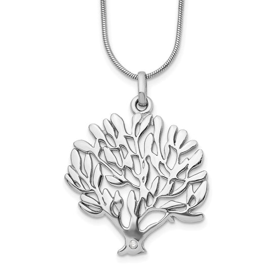 White Ice Sterling Silver Rhodium-plated 18 Inch Diamond Tree Pendant Necklace with 2 Inch Extender QW412-18