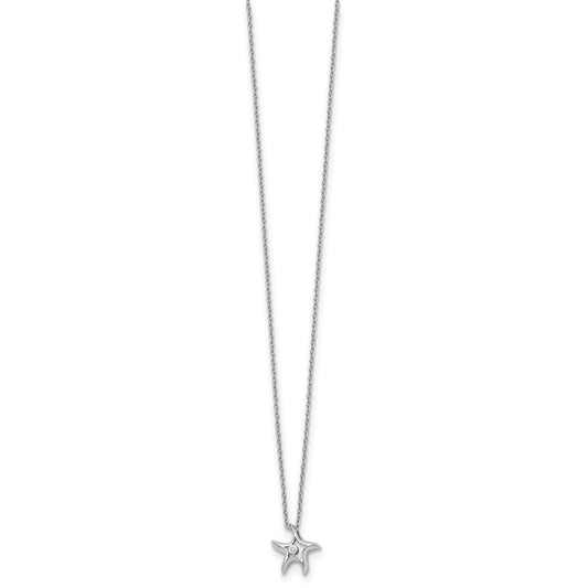 White Ice Sterling Silver Rhodium-plated 18 Inch Diamond Starfish Slide Pendant Necklace with 2 Inch Extender QW413-18