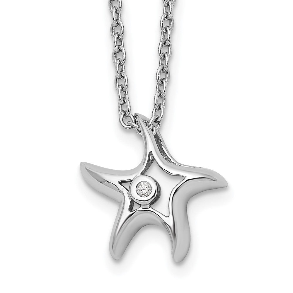 White Ice Sterling Silver Rhodium-plated 18 Inch Diamond Starfish Slide Pendant Necklace with 2 Inch Extender QW413-18