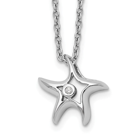 White Ice Sterling Silver Rhodium-plated 18 Inch Diamond Starfish Slide Pendant Necklace with 2 Inch Extender QW413-18