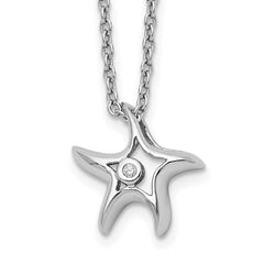 White Ice Sterling Silver Rhodium-plated 18 Inch Diamond Starfish Slide Pendant Necklace with 2 Inch Extender QW413-18
