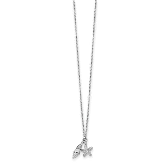 White Ice Sterling Silver Rhodium-plated 18 Inch Diamond Shell and Starfish Necklace with 2 Inch Extender QW414-18