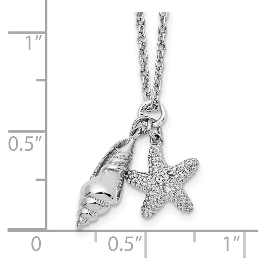 White Ice Sterling Silver Rhodium-plated 18 Inch Diamond Shell and Starfish Necklace with 2 Inch Extender QW414-18