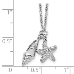 White Ice Sterling Silver Rhodium-plated 18 Inch Diamond Shell and Starfish Necklace with 2 Inch Extender QW414-18