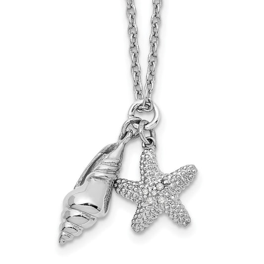 White Ice Sterling Silver Rhodium-plated 18 Inch Diamond Shell and Starfish Necklace with 2 Inch Extender QW414-18