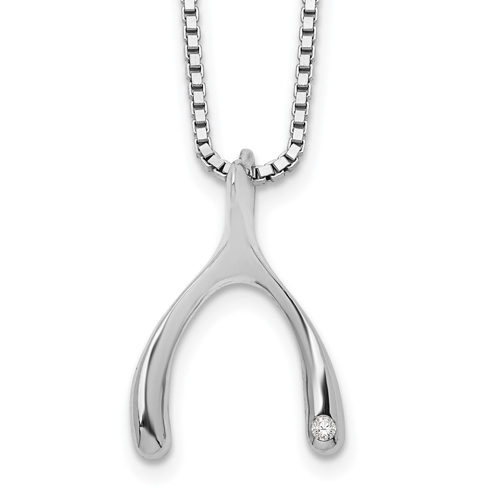 White Ice Sterling Silver Rhodium-plated 18 Inch Diamond Wishbone Slide Pendant Necklace with 2 Inch Extender QW416-18