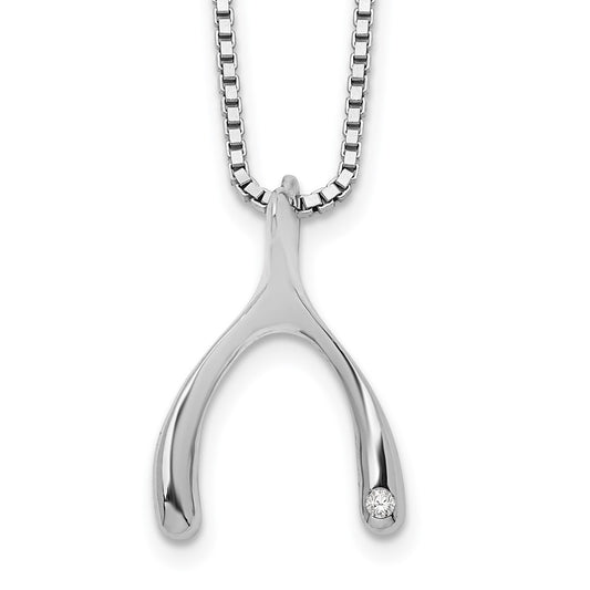 White Ice Sterling Silver Rhodium-plated 18 Inch Diamond Wishbone Slide Pendant Necklace with 2 Inch Extender QW416-18