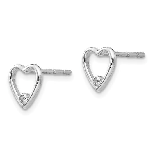 QW418 White Ice Sterling Silver Rhodium-plated Diamond Open Heart Post Earrings