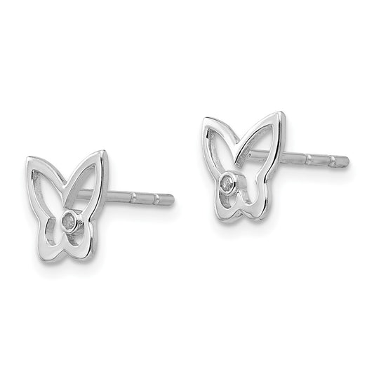 QW419 White Ice Sterling Silver Rhodium-plated Diamond Butterfly Post Earrings
