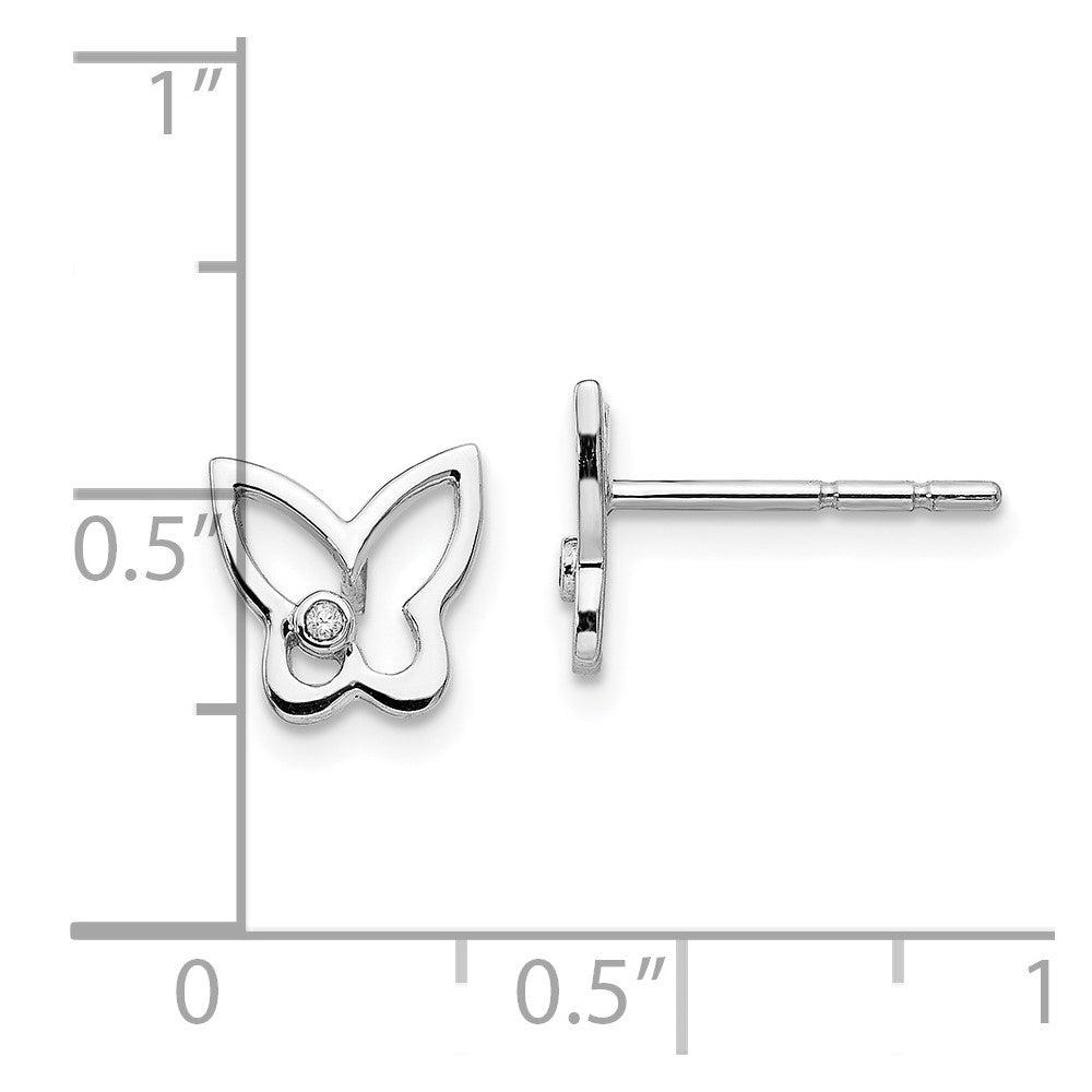 QW419 White Ice Sterling Silver Rhodium-plated Diamond Butterfly Post Earrings