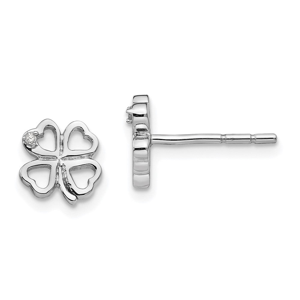 QW420 White Ice Sterling Silver Rhodium-plated Diamond Clover Post Earrings
