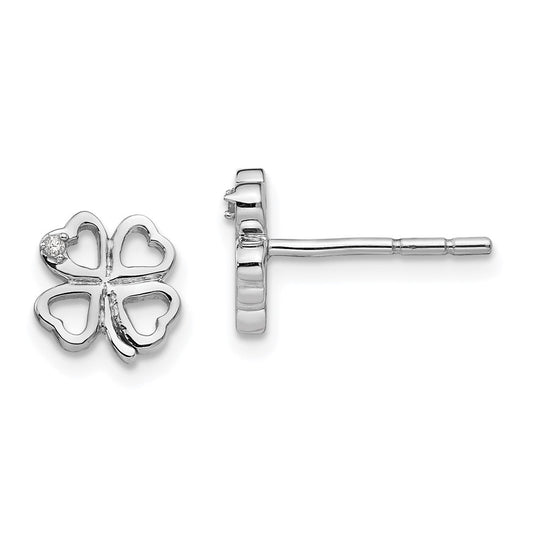 QW420 White Ice Sterling Silver Rhodium-plated Diamond Clover Post Earrings
