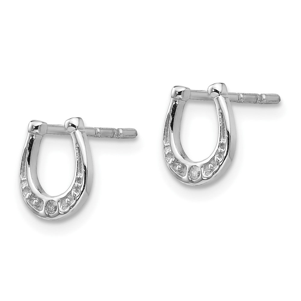 QW421 White Ice Sterling Silver Rhodium-plated Diamond Horseshoe Post Earrings