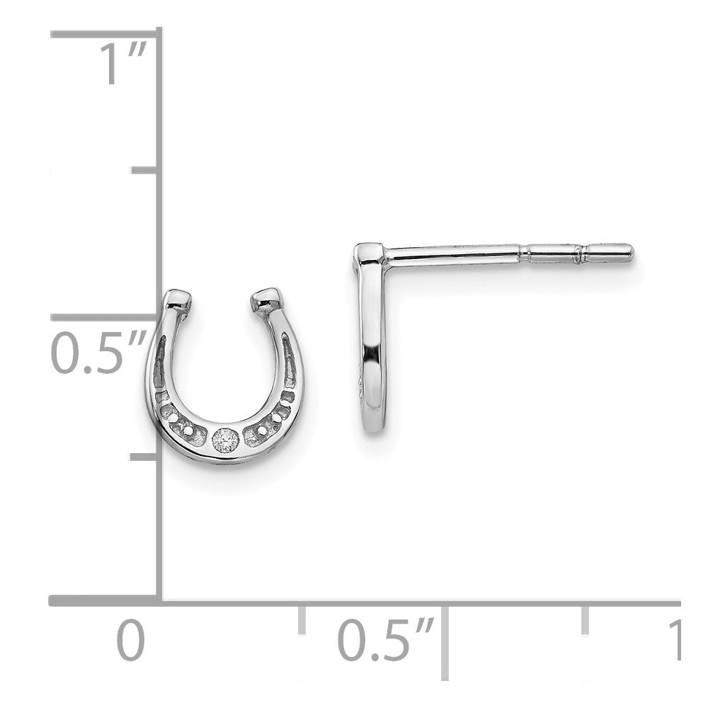 QW421 White Ice Sterling Silver Rhodium-plated Diamond Horseshoe Post Earrings