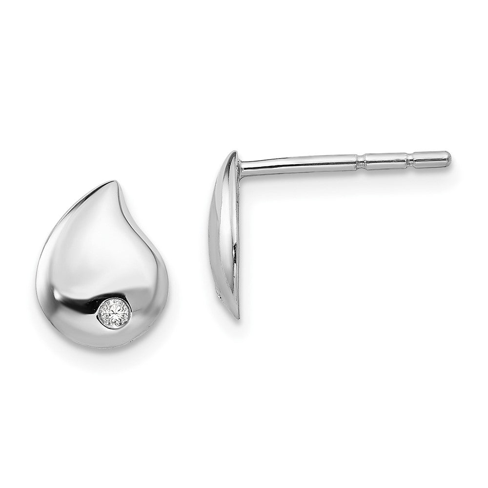 QW422 White Ice Sterling Silver Rhodium-plated Diamond Teardrop Post Earrings
