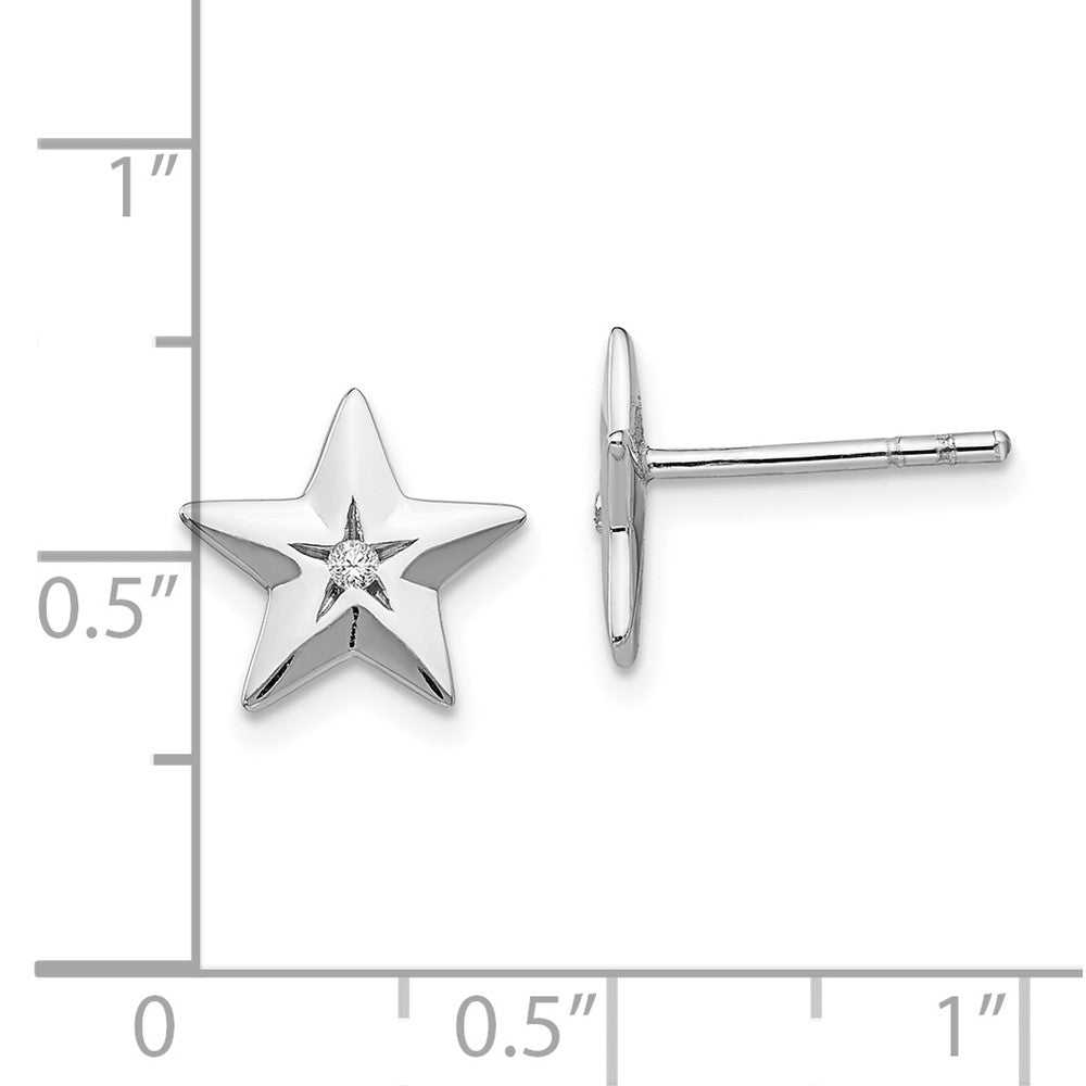 QW424 White Ice Sterling Silver Rhodium-plated Diamond Star Post Earrings